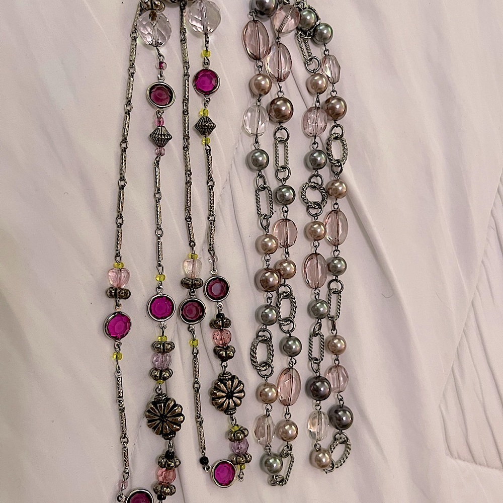 Set of 2 - 18 inch beaded & silver necklaces